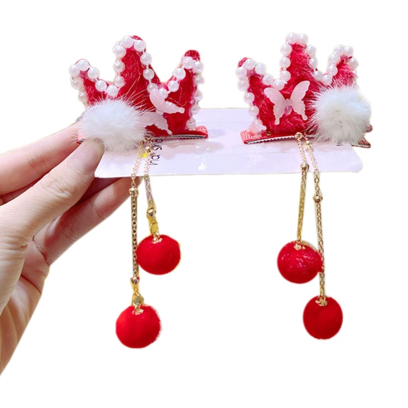 Kẹp Tóc Đính Bóng Lông Tua Rua Phong Cách Cổ Điển Mừng Năm Mới