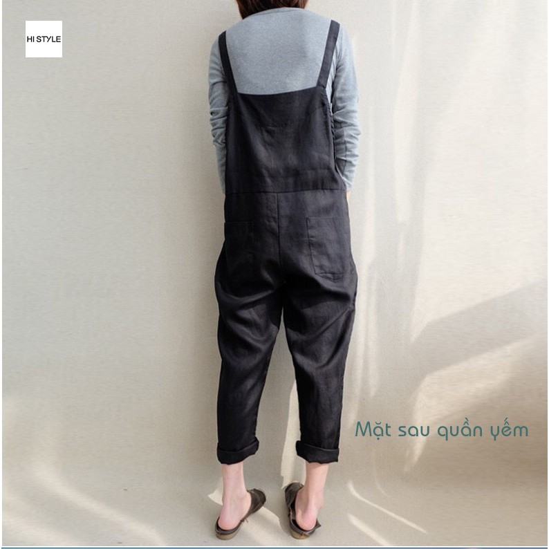 Yếm nữ quần yếm cotton linen casual phong cách Vintage Rentro form rộng rãi, quần yếm Ulzzang form thụng Unisex