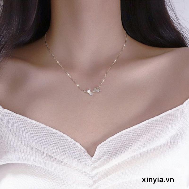 🌺 Vòng cổ Mặt Hoa Tulip Đính Đá Opal Phong Cách Cổ Điển Cho Nữ