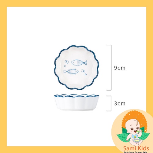 Đĩa sứ có viền sóng dễ thương dành cho bé ăn dặm, bát đĩa gốm sứ SAMI KIDS