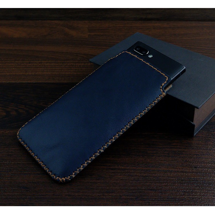 bao da rút blackberry key2 LE da bò trơn màu xanh