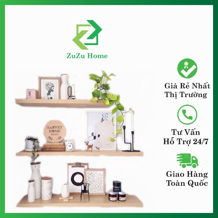 Kệ thanh ngang treo tường kết cấu giấu chân ZuZu Home dài 50, sâu 15cm (đầy đủ phụ kiện)