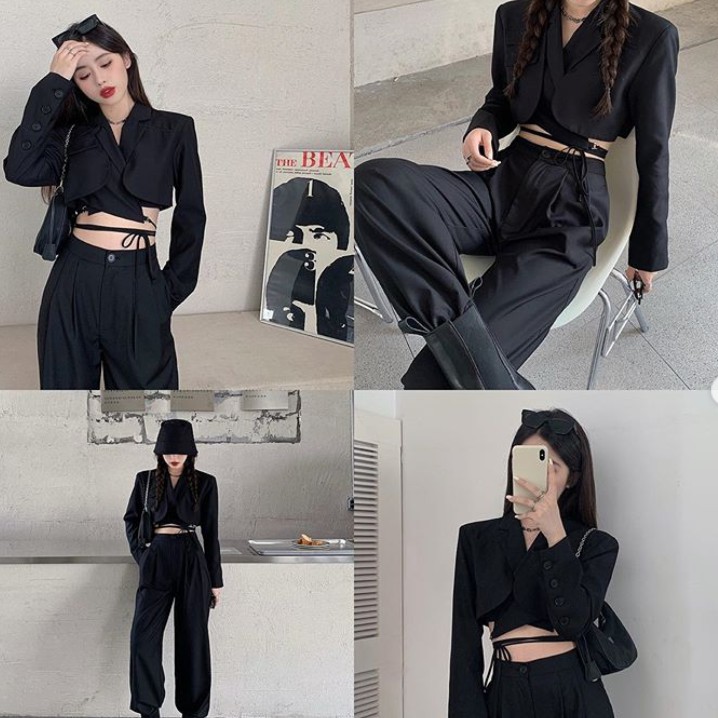 Set vest ulzzang áo cutout phá cách quần s m