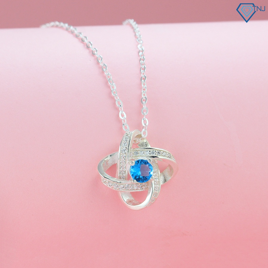 Vòng cổ nữ bạc thật mặt bông hoa đính đá xanh dương DCN0611 - Trang Sức TNJ
