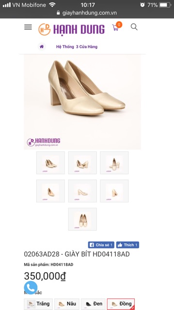 Giày cao gót đế vuông Hạnh Dung size 39