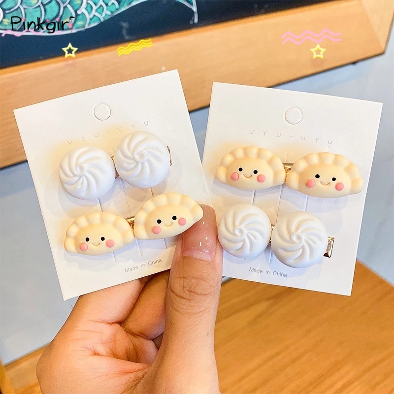 Kẹp tóc đính phụ kiện hình bánh bao hấp dễ thương dành cho trẻ em