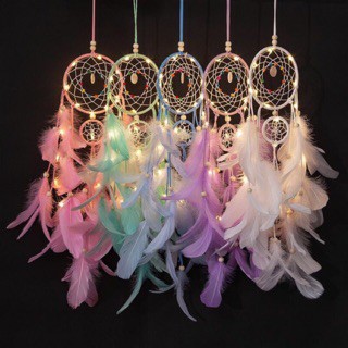 Dreamcatcher Đính Lông Vũ Trang Trí Vintage ( Có Đèn Led Phát Sáng)- Chọn Màu