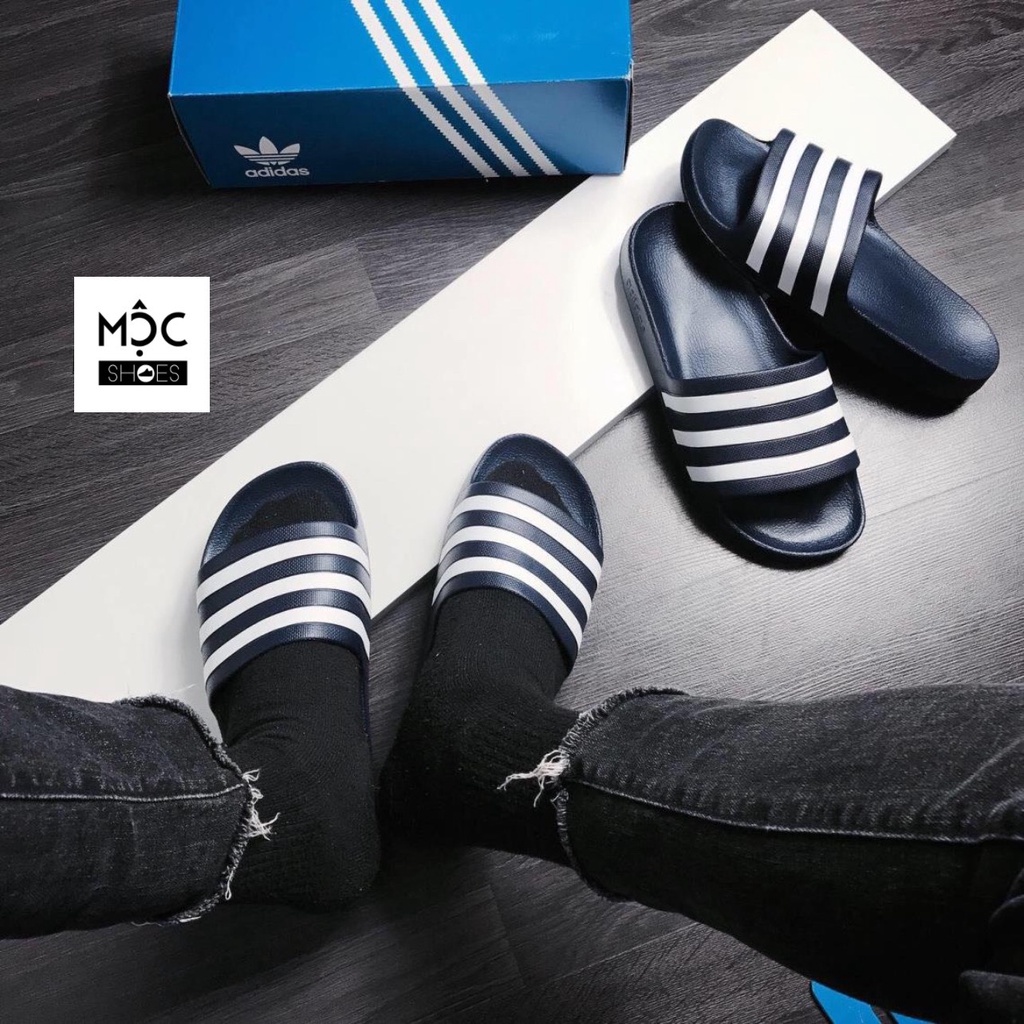 *DÉP ADIDAS AQUA SLIDE ĐEN SỌC TRẮNG BEST SELLER HOT HIT