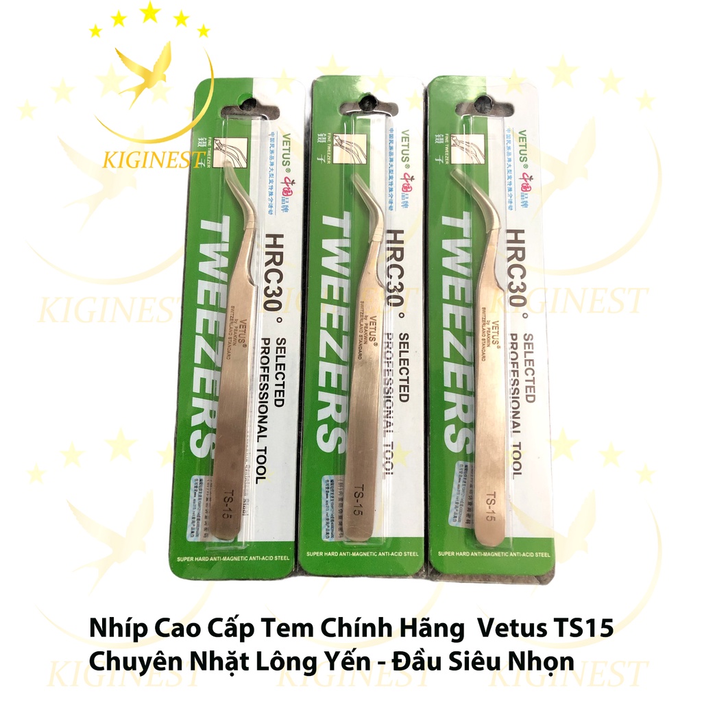 VETUS Dòng TS15 Cao Cấp Nhặt Lông Yến, Nối Mi, Gắp Linh Kiện - Đầu nhọn đều, cạnh bo