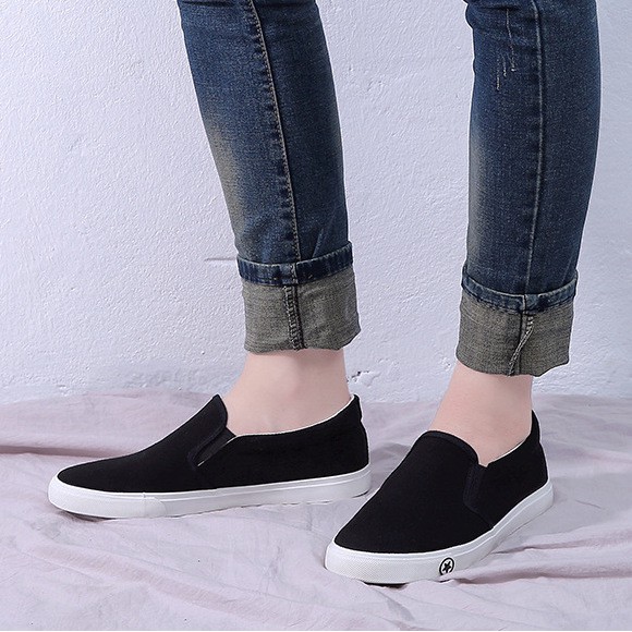 Slip on nam nữ - Giày lười vải &quot;little star&quot; - Vải thô 3 màu đen, trắng và xanh navy - Mã A511