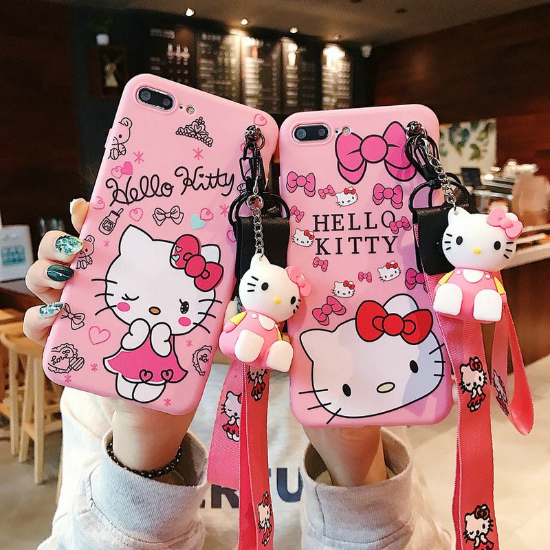 Ốp Điện Thoại Mềm Có Dây Đeo Hello Kitty Cho OPPO A52 / 92 / 12 / 12E / 3S / 5S / 7 / 37 Neo9 / 37F / 39 / 57 / 7