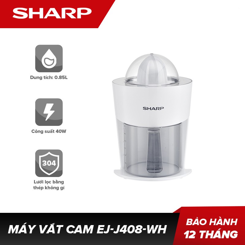 Máy vắt cam Sharp EJ-J408-WH (Hàng chính hãng, Công suất 40W, Dung tích 0.85 lít, Bảo hành 12 tháng)