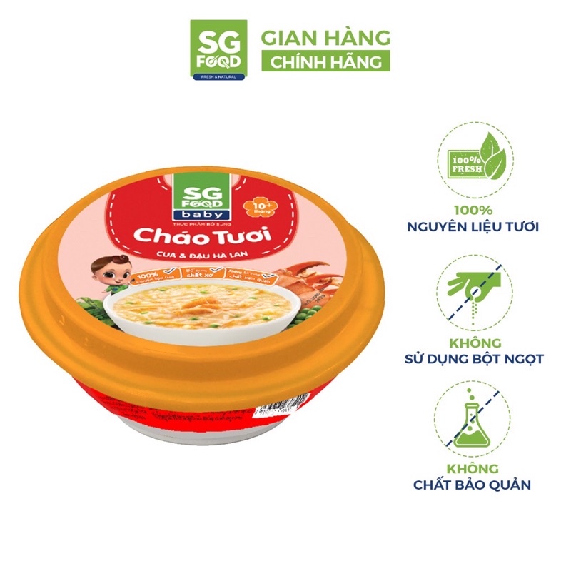 Cháo tươi Baby chén Sg Food 240g cho trẻ từ 10 tháng tuổi trở lên.