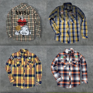 Áo sơ mi evisu sọc caro hình thêu cao cấp, áo sơ mi ông địa three cltn hình thêu to kín lưng K3 STORE