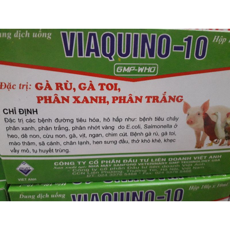 Viaquino-10 . lọ nhỏ miệng 10ml. gà toi, gà rù, phân xanh, phân trắng