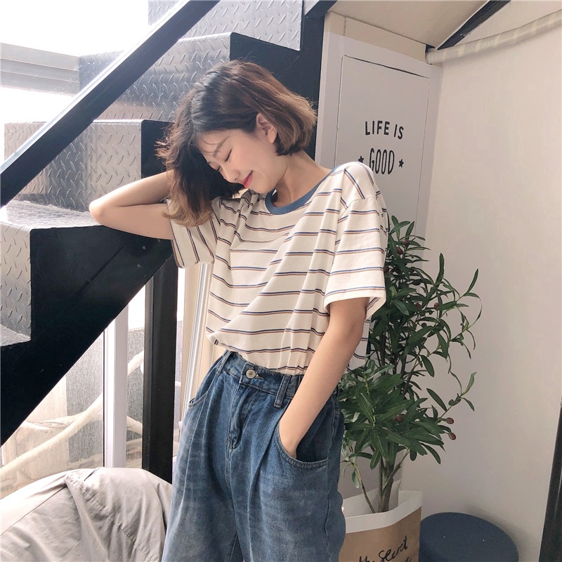 【Style.Korea】Áo Thun YANGSU Kẻ Sọc Nữ Hàng Quảng Châu Form Nhỏ Nhắn Cute