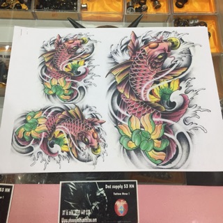 Mẫu hình xăm gợi ý hình cá chép có mầu ( hàng có sẵn)