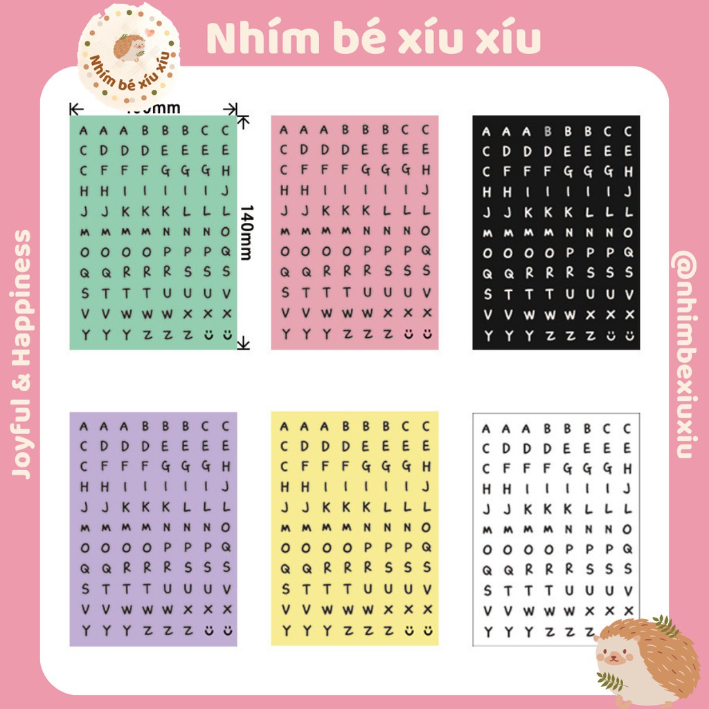 Tấm sticker in bảng chữ cái ABC/chữ số trang trí sổ tay/nhật ký