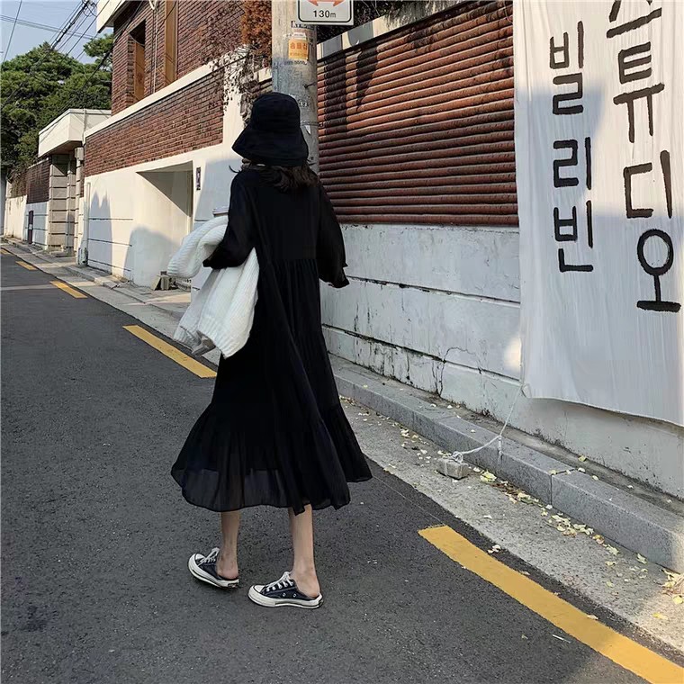 VÁY BABYDOLL VOAN XẾP TẦNG TAY CHUN 2 LỚP - ĐẦM TRẮNG ĐEN DÀI CÔNG CHÚA | BigBuy360 - bigbuy360.vn