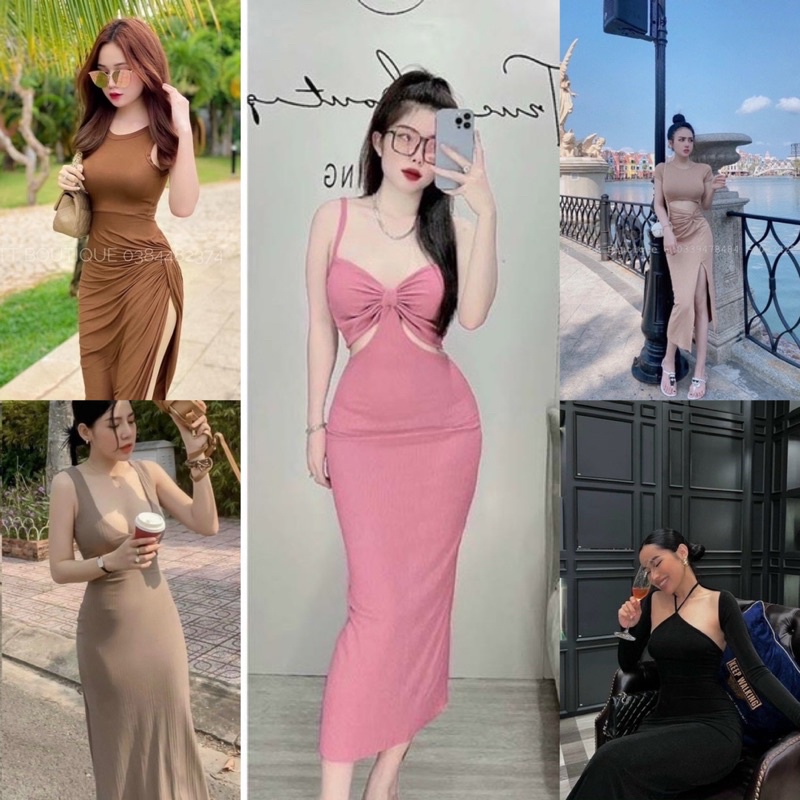 SALE LỖ Đầm Body Gân Tăm Dáng Dài Đủ Kiểu Màu Sắc Lạ Mắt Sát Nách Tay Dài Đi Dự Tiệc Đi Chơi Hẹn Hò