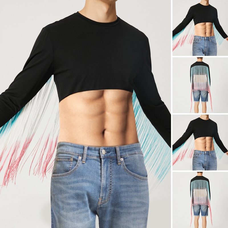 Áo Thun Croptop Tay Dài Phối Tua Rua Thời Trang Đi Biển Cho Nam