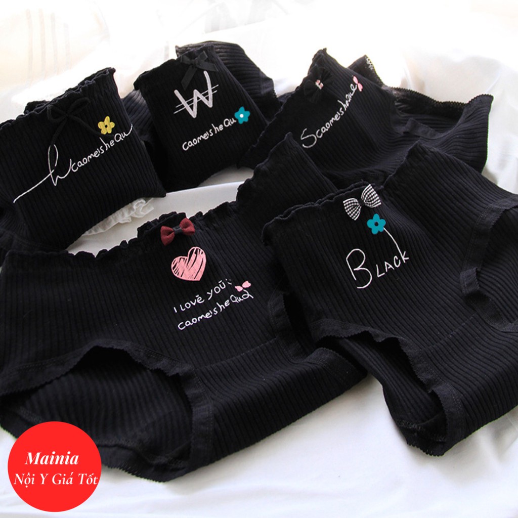 [Có M, Bigsize] Quần Lót Cotton Nữ Màu Đen Hoạ Tiết Trái Tim Dễ Thương Chíp Nữ Màu Đen Siêu Cute Mainia Shop