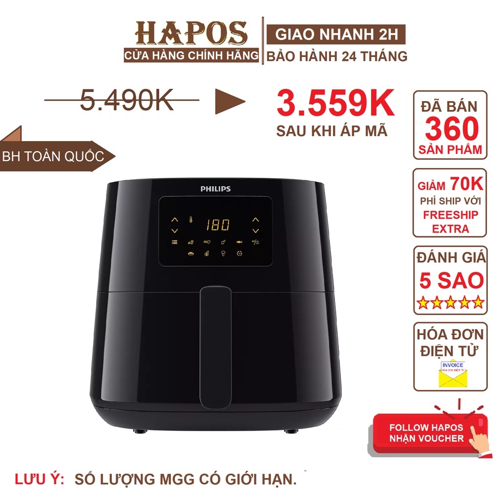 Nồi chiên không dầu Philips giữ trọn vị ngon loại bỏ nhiều chất béo - Bảo Hành 2 Năm Chính Hãng