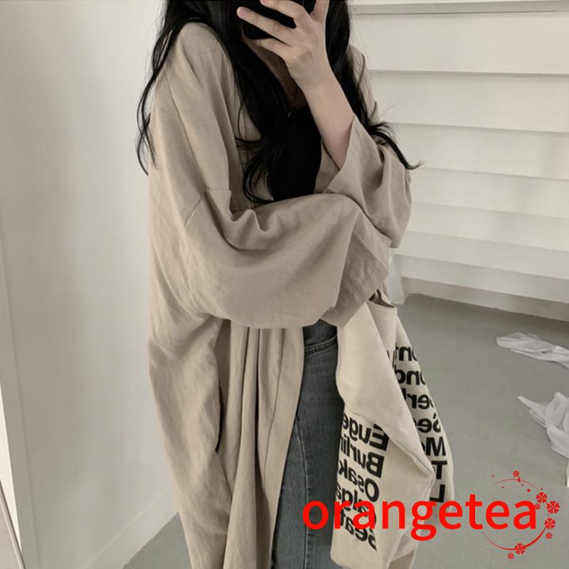 Áo Khoác Cardigan Tay Dài Dáng Rộng Màu Sắc Đơn Giản Xẻ Tà Thời Trang Mùa Hè Cho Nữ