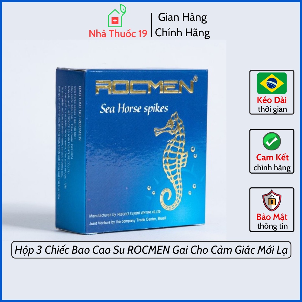 Bao Cao Su Rocmen Xanh (Hộp 3 Cái) - Bao Cao Su Gai Cho Cảm Giác Mới Lạ, Hương Bạc Hà Công Nghệ Brazil