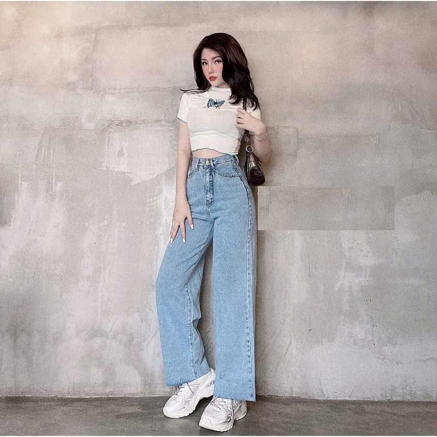 Set Áo Croptop Bướm Và Quần Jean Ống Rộng Hot Trend - VIETCEN | BigBuy360 - bigbuy360.vn