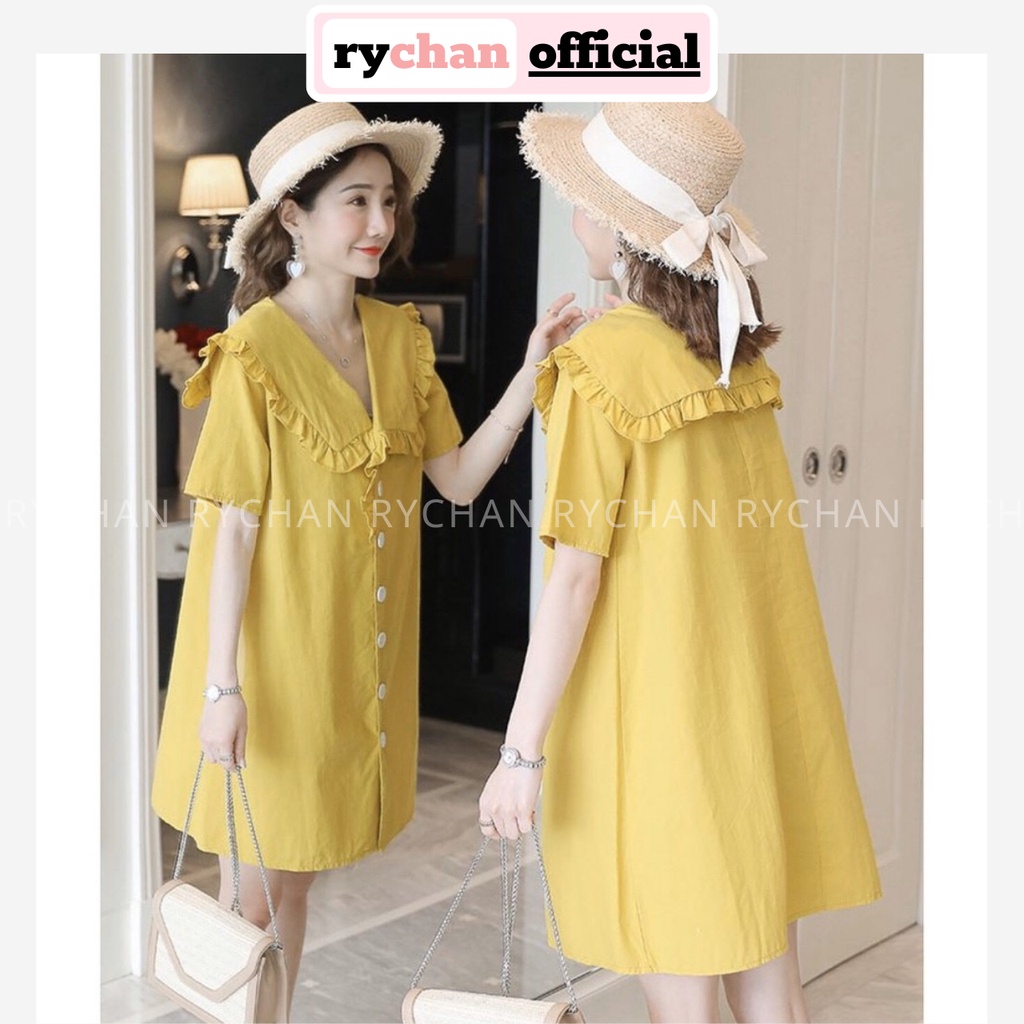 [ẢNH THẬT CUỐI] Đầm Suông Thủy Thủ Vàng Cổ Lá Dễ Thương - DS042