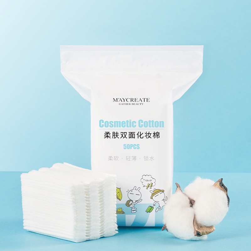 Bộ 50 Miếng Bông Tẩy Trang Hai Mặt Mềm Mại Dày Dặn