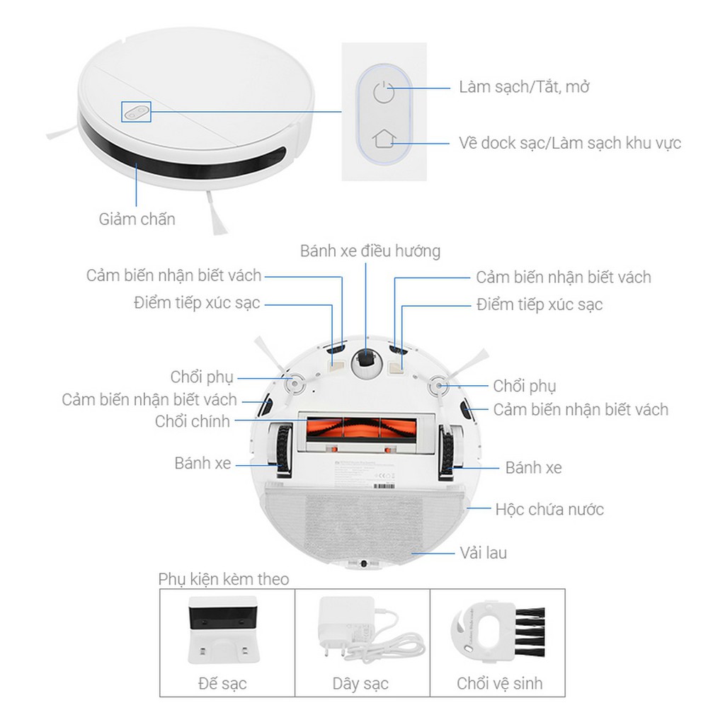 Robot hút bụi Xiaomi Vacuum Mop Essential SKV4136GL (Trắng) - BH 12 tháng