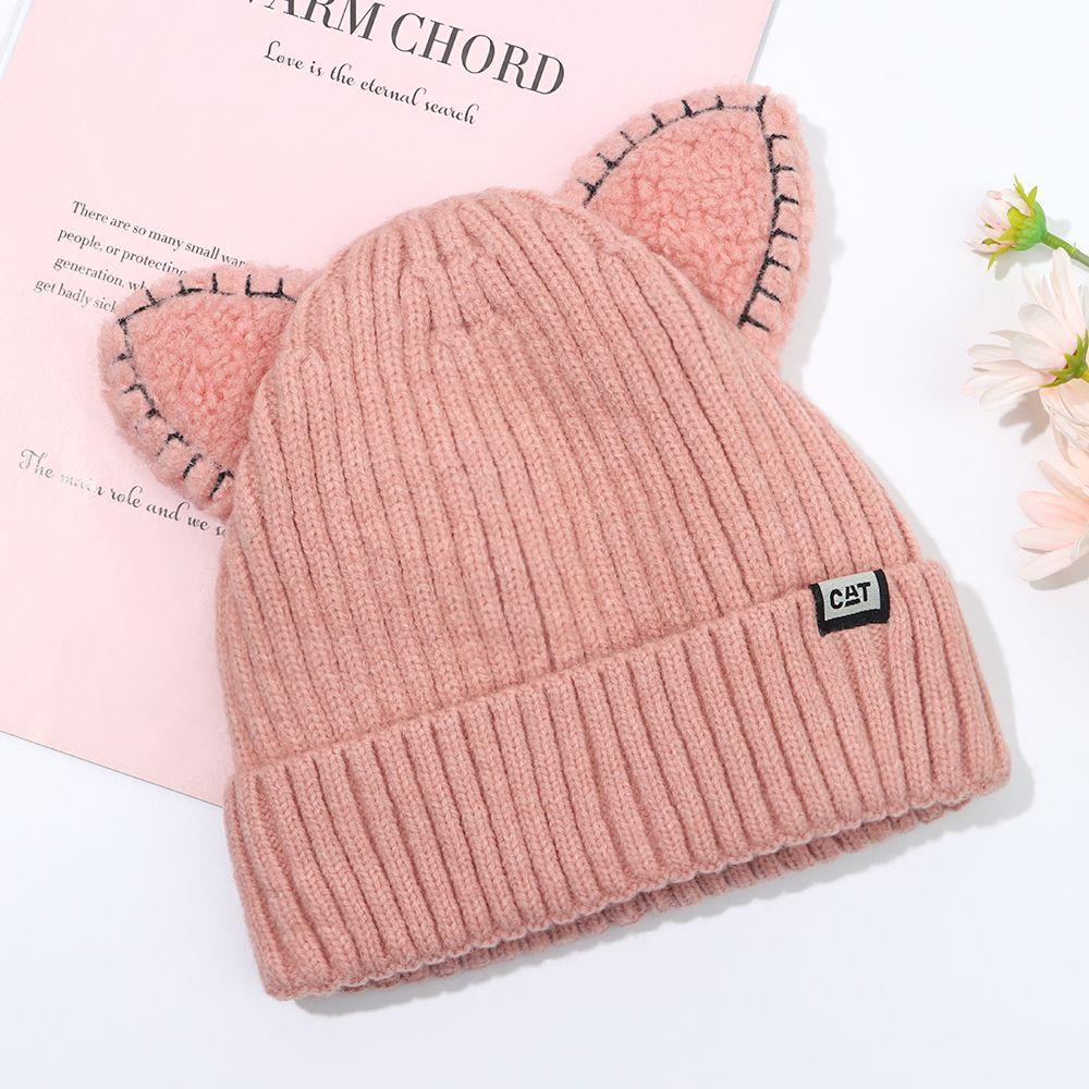 Mũ Beanie Tai Gấu Mềm Màu Trơn Dễ Thương