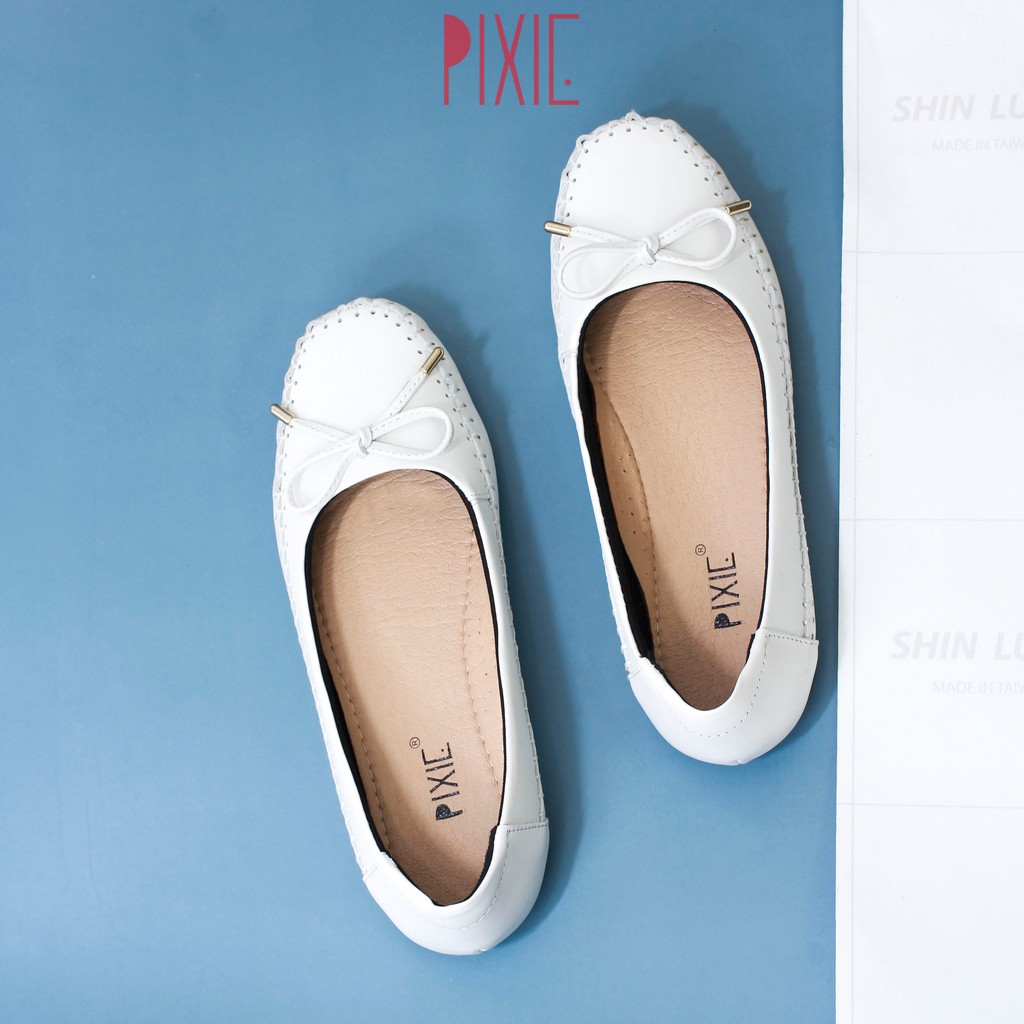 Giày Búp Bê Bệt Da Thật Siêu Êm Gắn Nơ Nhỏ Pixie X603