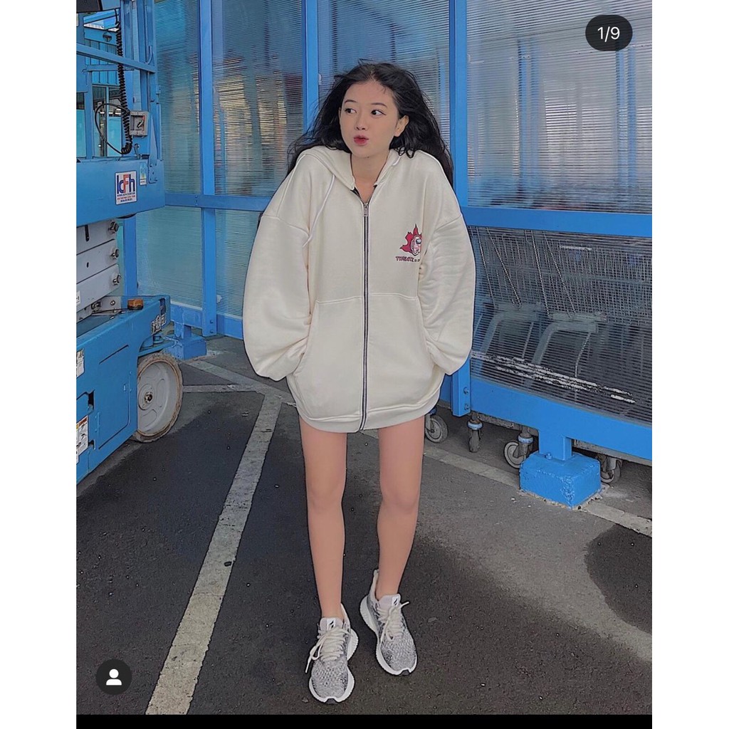 Áo khoác nỉ bông nam nữ form rộng unisex hoạt hình có mũ 🌸 Áo sweater ulzzang màu trắng có khoá kéo🌸 freeship🌸 sale