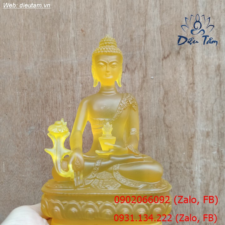 Tượng phật dược sư lưu ly quang vương cao cấp màu vàng 19cm