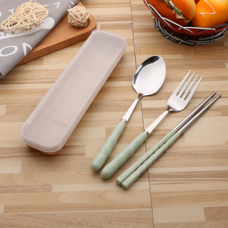 Bộ Dụng Cụ Ăn Bằng Thép Không Gỉ Phong Cách Hàn Quốc Kèm Hộp Đựng