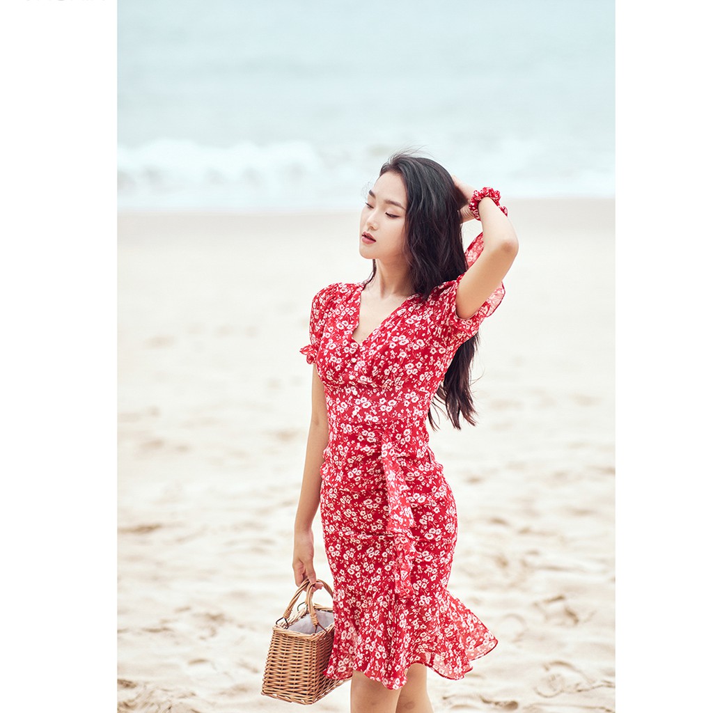 Đầm ôm nữ 92WEAR 3 màu, thiết kế bèo thân dưới DOA1608 | BigBuy360 - bigbuy360.vn