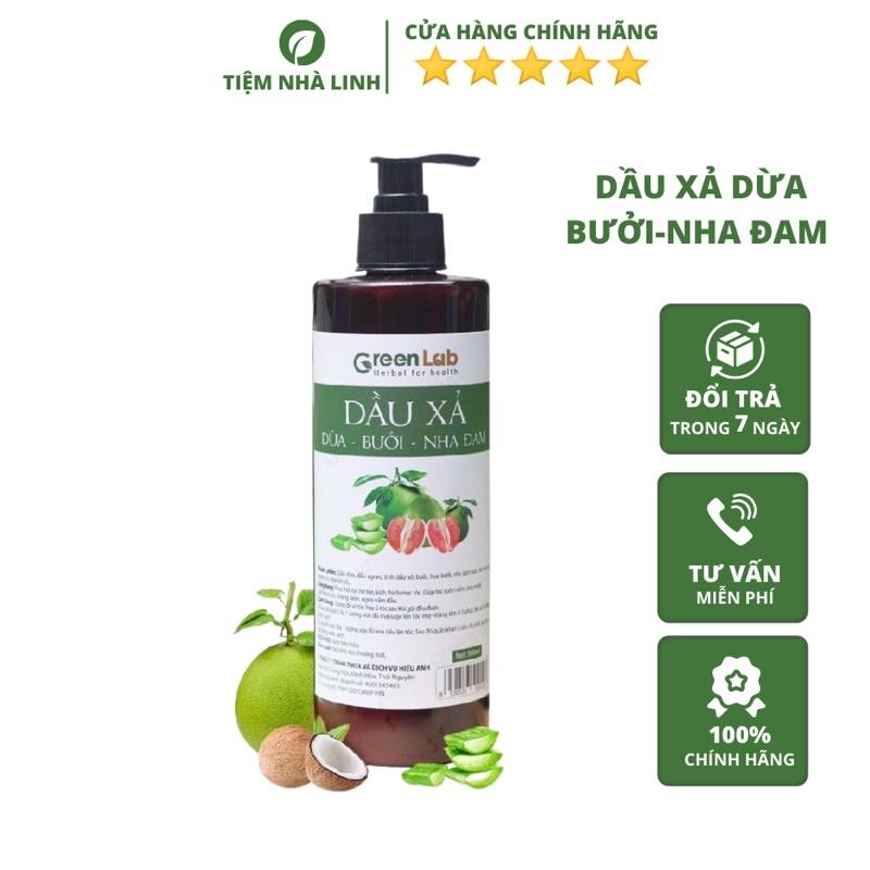 Dầu Xả Dừa Bưởi Nha Đam Greenlab - Dưỡng tóc hư tổn hiệu quả 500ml