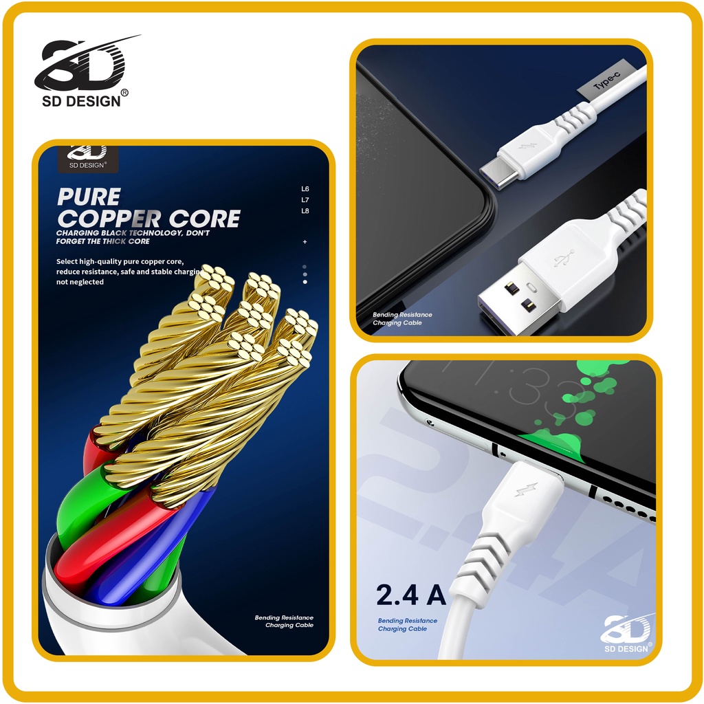 Cáp Sạc Type C L8 chính hãng SD DESIGN sạc ổn định, chất liệu cao cấp, dùng cho samsung, oppo...