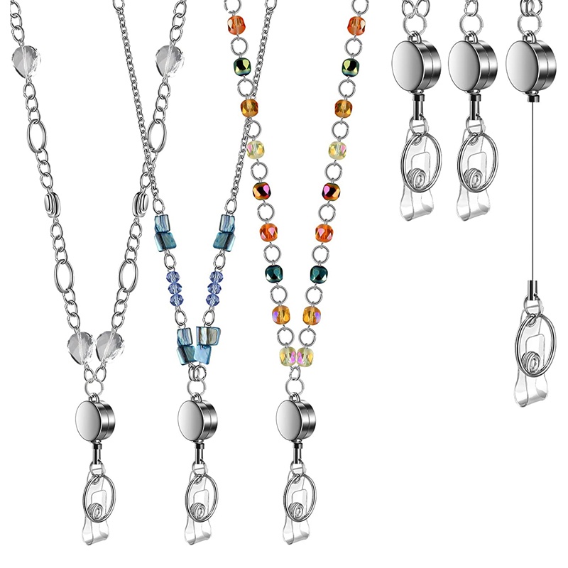 Set 3 Dây Đeo Thẻ id Đính Hạt Có Thể Thu Gọn Cho Nữ