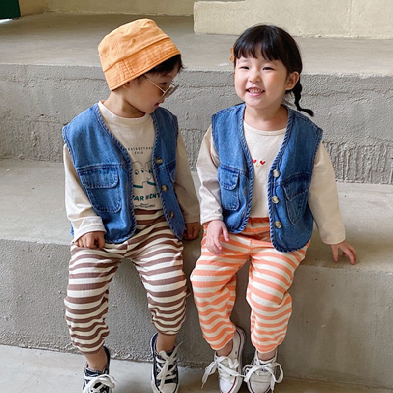 Áo khoác gile denim không tay phong cách Hàn Quốc thời trang cho bé trai và bé gái