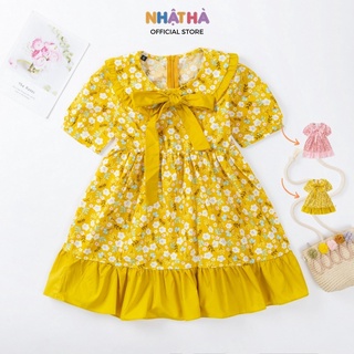 [Mã BMTTC60 giảm đến 60K đơn 50K] Váy bé gái hoa nhí NHẬT HÀ cổ nơ cực xinh size đại từ 12-43kg