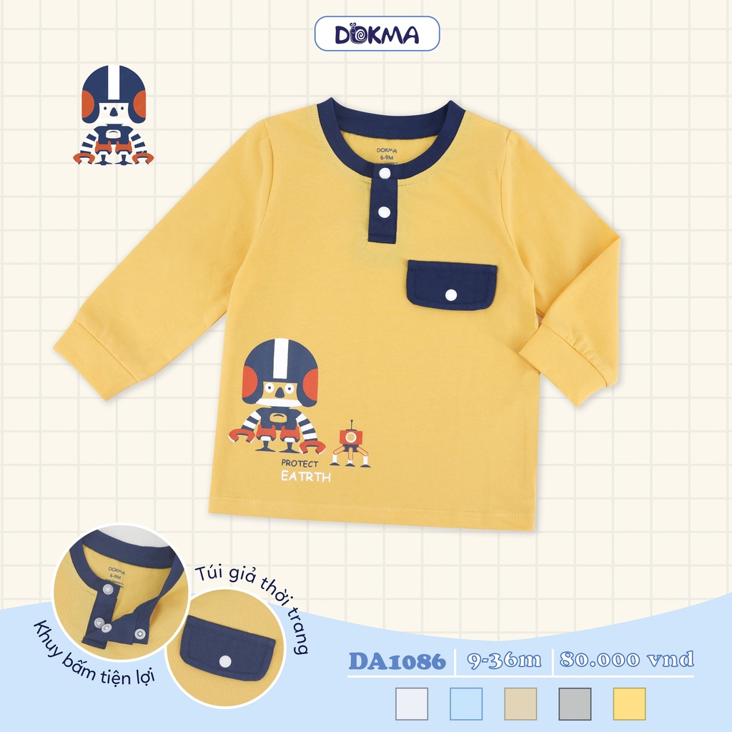 DA1086 Áo dài tay bé trai bổ trụ phối túi Dokma vải cotton mỏng (9-36M)