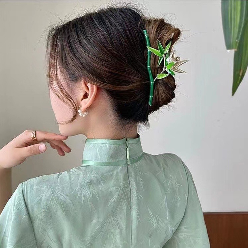 Kẹp Tóc Cá Mập Bằng Tre Và Kim Loại Màu Xanh Lá