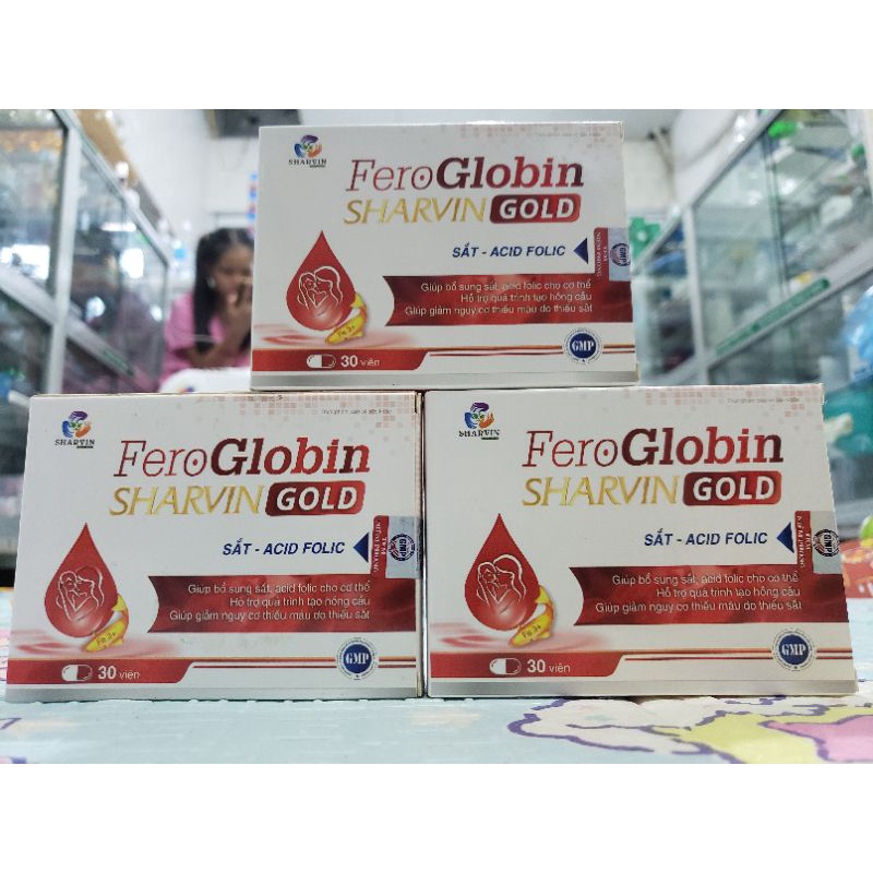 Viên bổ sung sắt acid folic Feroglobin Sharvin gold hộp 30 viên
