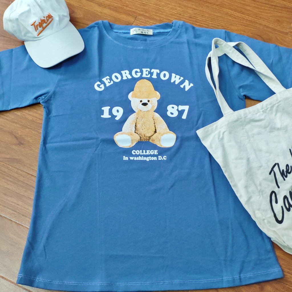 Áo phông unisex tay lửng in Gấu 1987 đẹp hàng chuẩn Quảng Châu 3158 cao cấp thời trang nam nữ giá rẻ