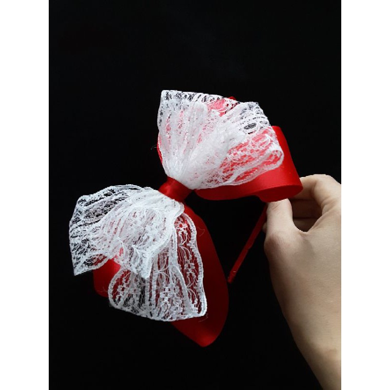 Rẻ vô địch - cài tóc đỏ nơ ren to cho bé