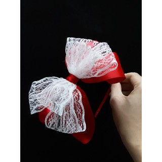 Cài tóc đỏ nơ ren to cho bé
